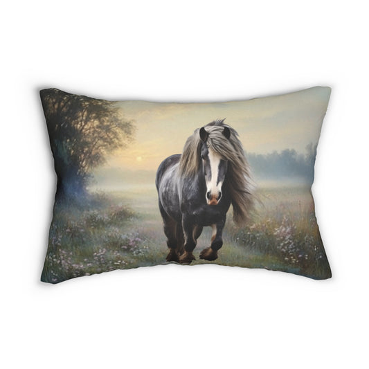 Pillow - Lumbar-Spun Polyester-4 sizes-Percheron Draft Horse Design- Gray Green Yellow