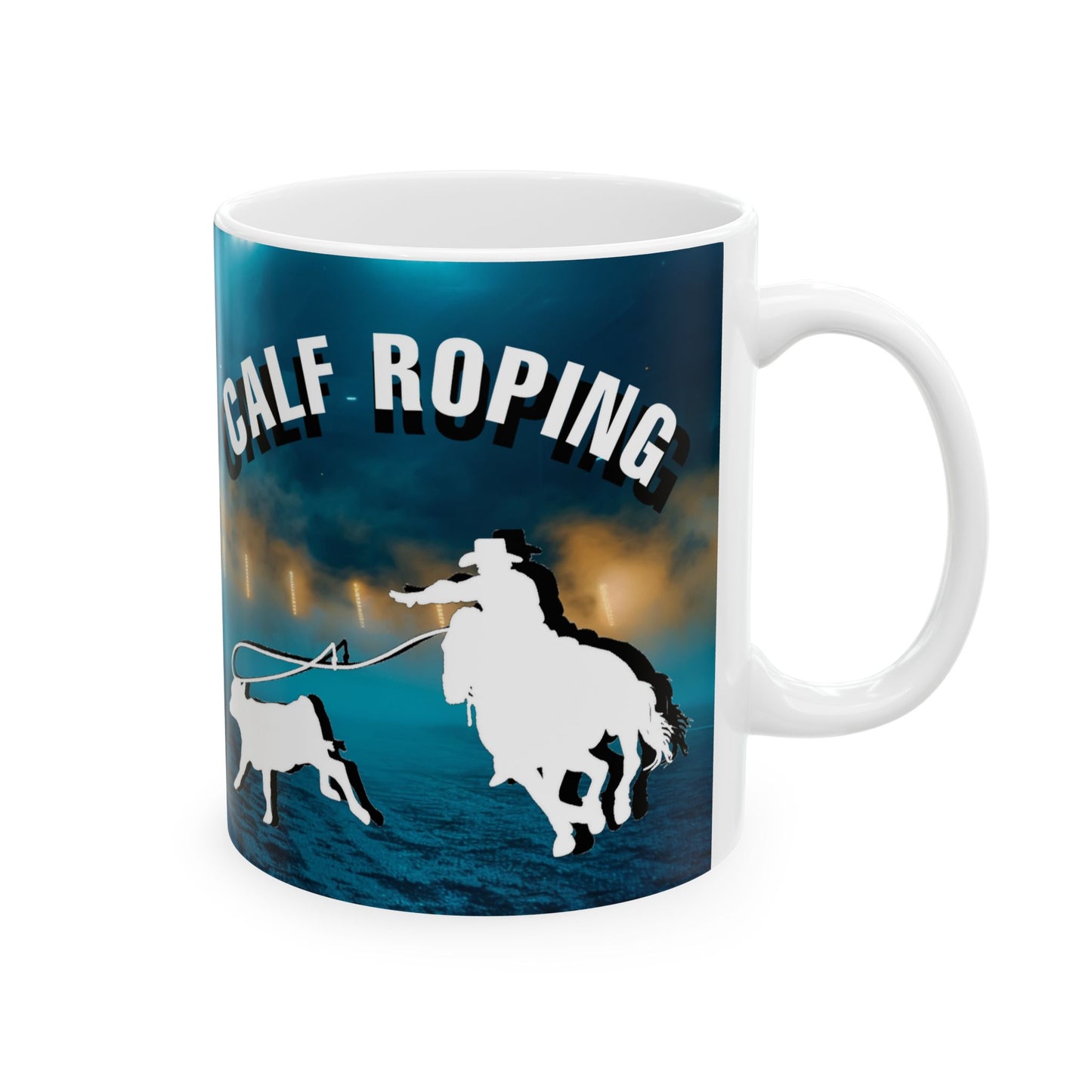 Mug Ceramic, (11 0z) Horses-Rodeo-Calf Roping