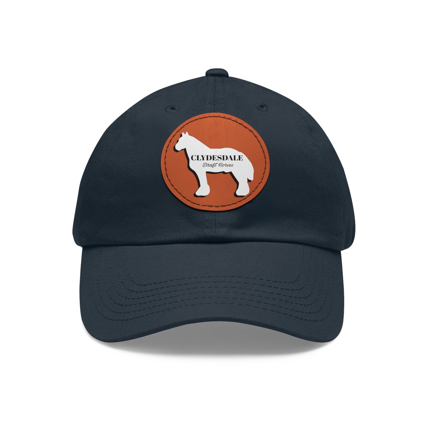 Baseball Cap-Dad Hat with Leather Patch (Round)-Clydesdale Draft Horse