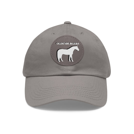 Baseball Cap-Dad Hat with Leather Patch (Round)-Oldenburger Warmblood-Horse