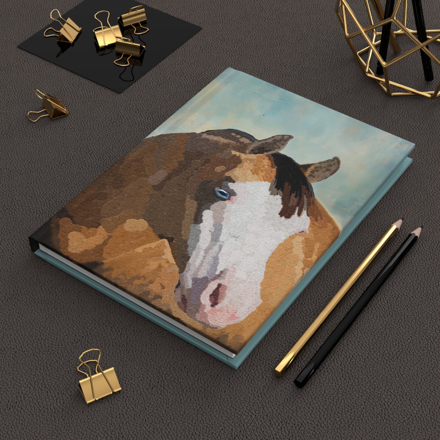 Hardcover Journal Matte-Balf Face Blue Eyed Quarter Horse-Under a Soft Blue Sky