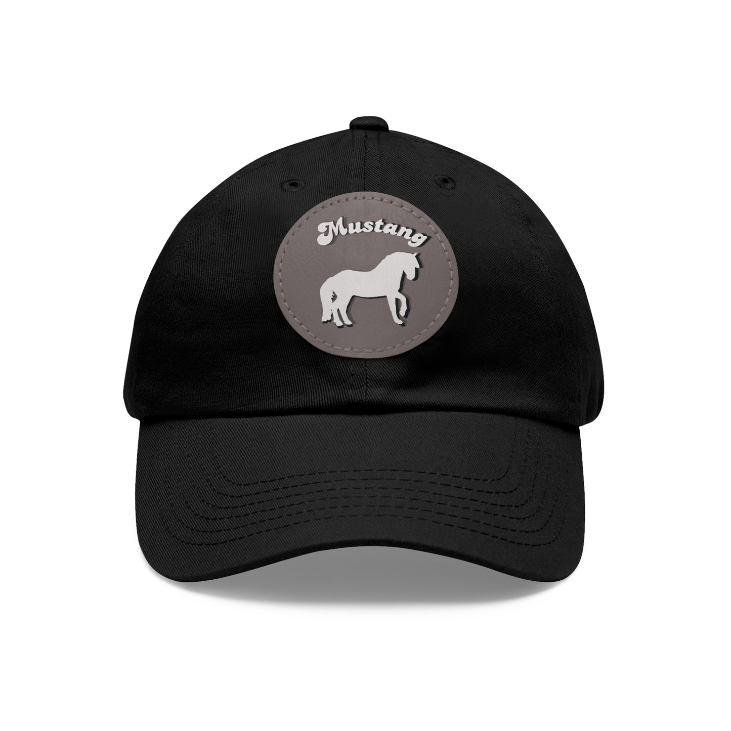 Baseball Cap-Dad Hat with Leather Patch (Round)-Mustang Horse