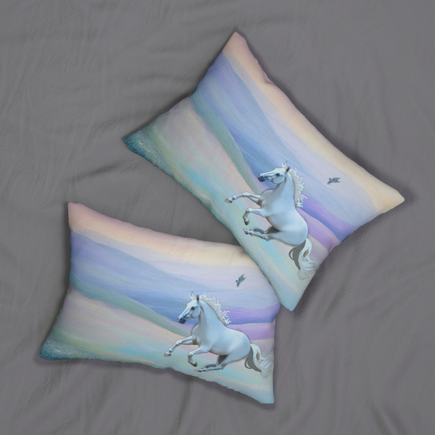 Pillow-Lumbar-Spun Polyester-4 sizes-Gray Horse Design-Pastels Blue Yellow Pink