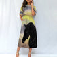 Dress-Midi-Shirt Sleeve-Elastic Waist-All-Over Print-Black Horse-Field-Yellow-Black