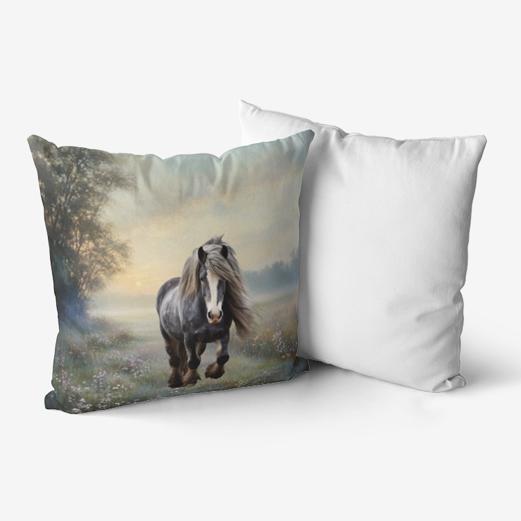 Pillow-Throw-Premium Hypoallergenic-Draft Horse-Field Gray-Green