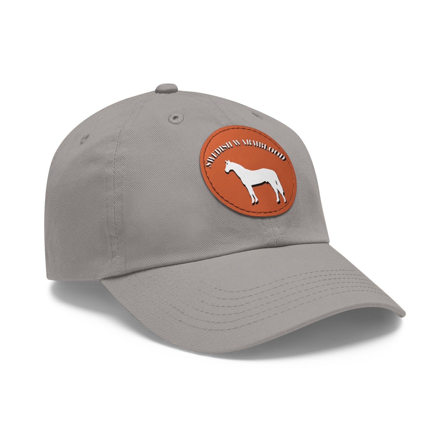 Baseball Cap-Dad Hat with Leather Patch (Round)-Swedish Warmblood-Horse