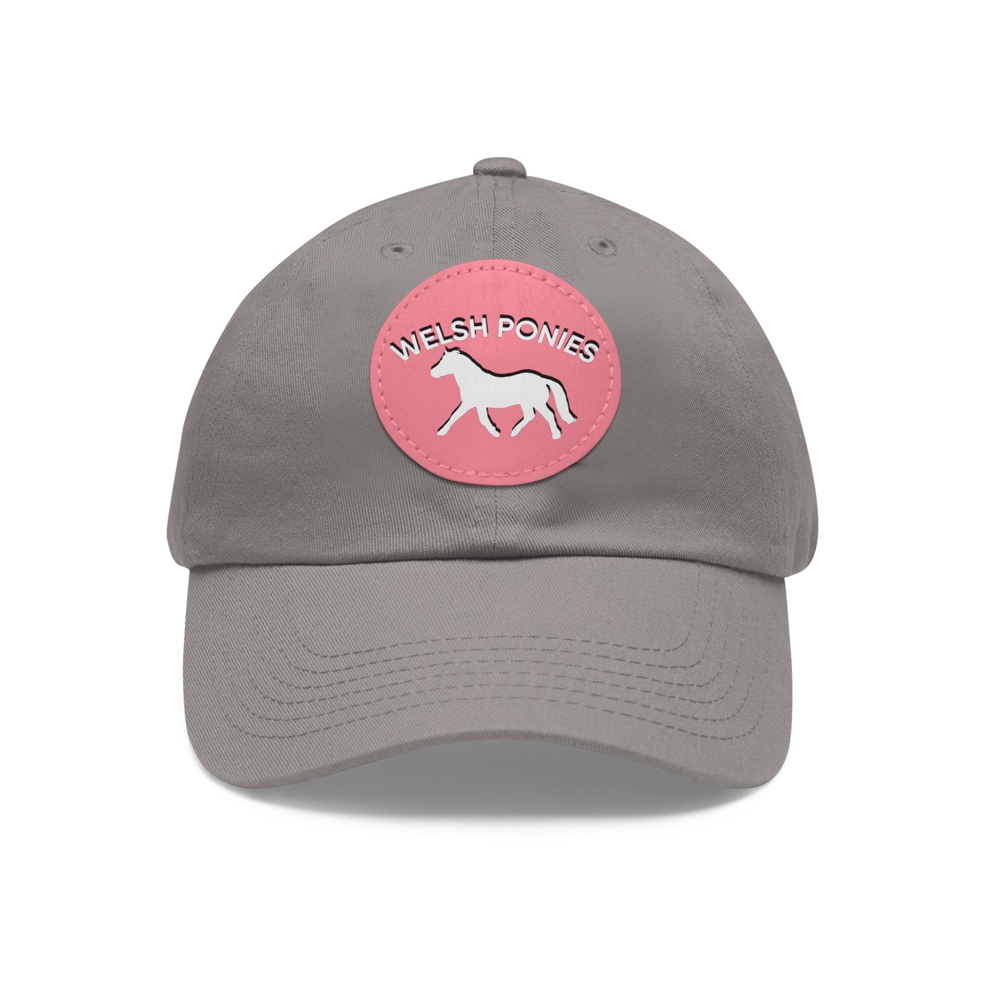 Baseball Cap-Dad Hat with Leather Patch (Round)-Welsh Ponies-Horse