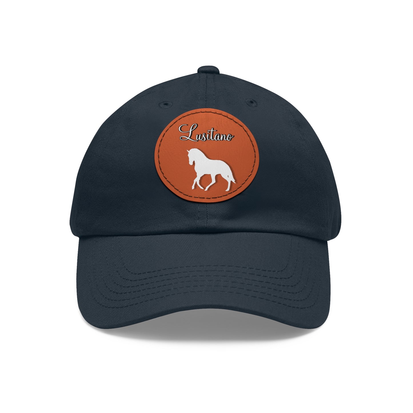 Baseball Cap-Dad Hat with Leather Patch (Round)-Lusitano Horse-Andalusian-Spanish Horse-Portuguese Horse