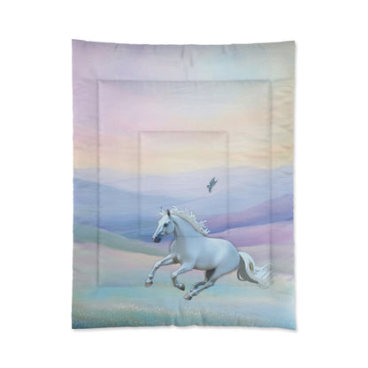 Comforter-Gray Horse Design-4 Sizes-King Queen Double Twin-Pastels Blue Pink Green