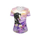 SJF11000 Womens Shirt-Short Sleeve-V-Neck-Draft Horse-Flowers-Purple