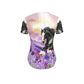 SJF11000 Womens Shirt-Short Sleeve-V-Neck-Draft Horse-Flowers-Purple
