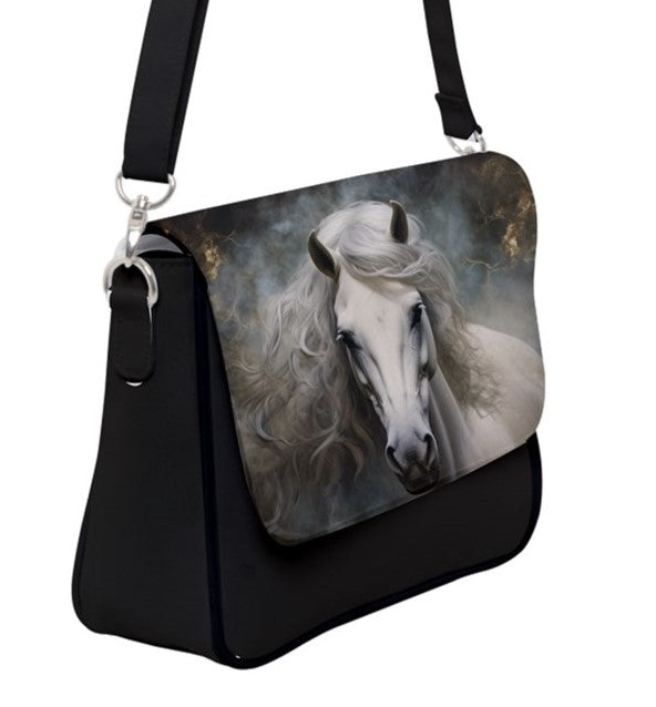 Handbag-Shoulder Bag with Back Zipper-Shoulder Bag with Back Zipper-White Horse-Smoky Black