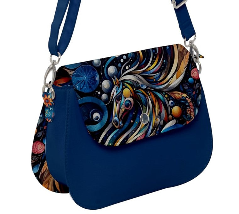 Handbag-Shoulder Bag-Saddle-Horse-Blue-Black-Gold