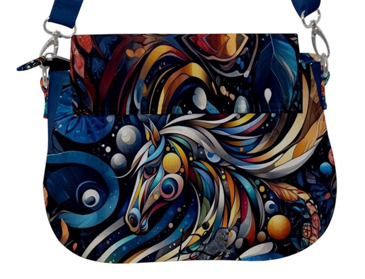 Handbag-Shoulder Bag-Saddle-Horse-Blue-Black-Gold