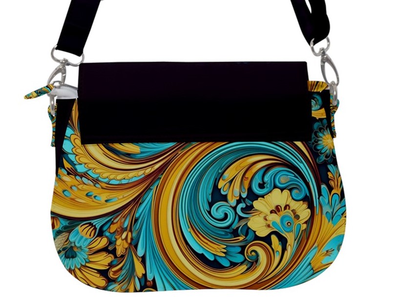 Handbag-Shoulder Bag-Saddle-Horse-Paisley-Black-Gold-Green-Turquoise-Blue