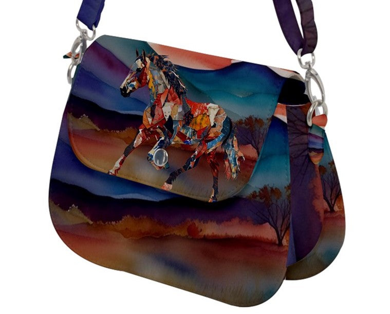 Handbag-Shoulder bag-Saddle-Horse-Colorful-Blue-Burnt Orange-Navy