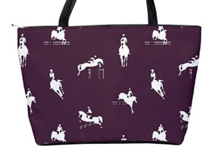 Handbag-Shoulder Bag-Canvas-Tote-Zipper-Large-Plum-Horse-Jumpers-Horse Show Grooming Supplies-