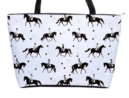 Handbag-Shoulder Bag-Canvas-Tote-Zipper-Winter White-Horse-English Riding-Hunter-Horse Show Grooming Supplies-