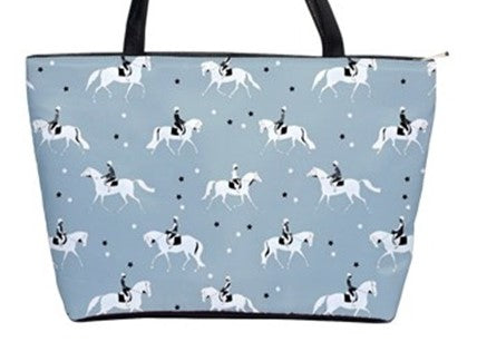 Handbag-Shoulder Bag-Canvas-Tote-Zipper-Ice Blue-Horse-English Riding-Hunter-Horse Show Grooming Supplies-