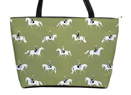 Handbag-Shoulder Bag-Canvas-Tote-Zipper-Large-Soft Green-Horse-Dressage-Horse Show Grooming Supplies-