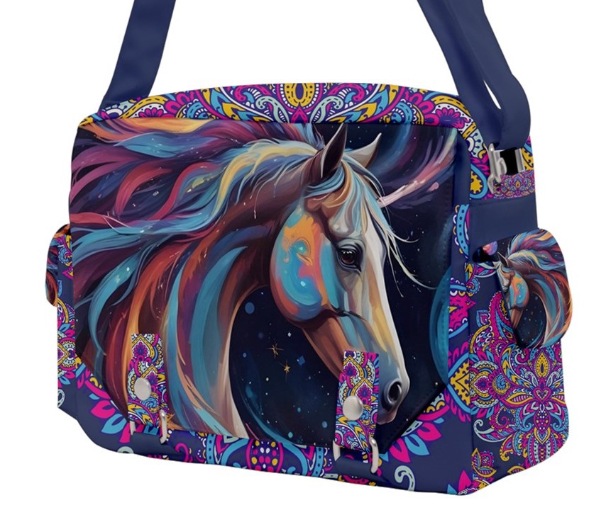 Handbag-Multifunction Bag-Canvas-Buckle-Horse-Paisley-Colorful-Magenta-Blue-Black