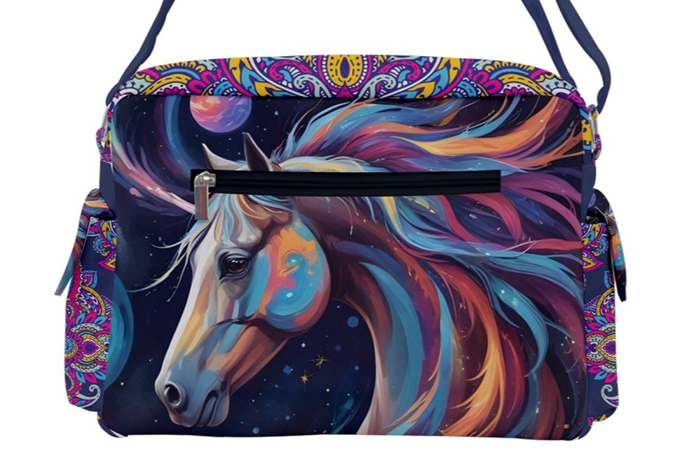 Handbag-Multifunction Bag-Canvas-Buckle-Horse-Paisley-Colorful-Magenta-Blue-Black