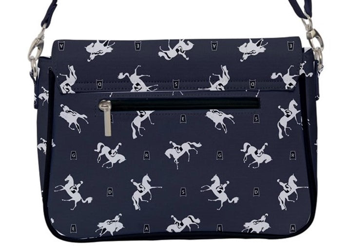 Handbag-Shoulder Bag-Canvas-Back Zipper-Blue-Horse-Dressage