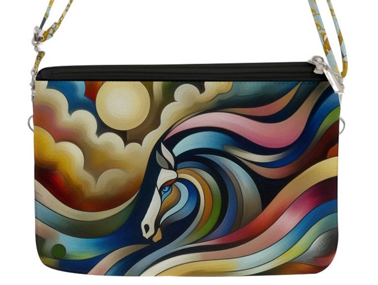 Handbag-Crossbody bag-Double Gusset Purse-Abstract Horse Design-Colorful-Blue-Red-Yellow