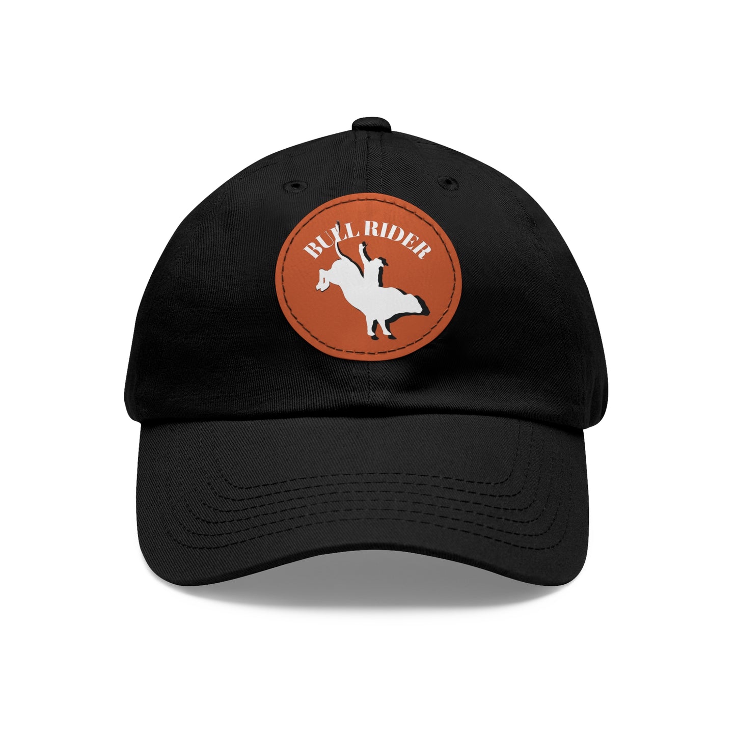 Baseball Cap-Dad Hat with Leather Patch (Round)-Bull Riding-Rodeo-Horse