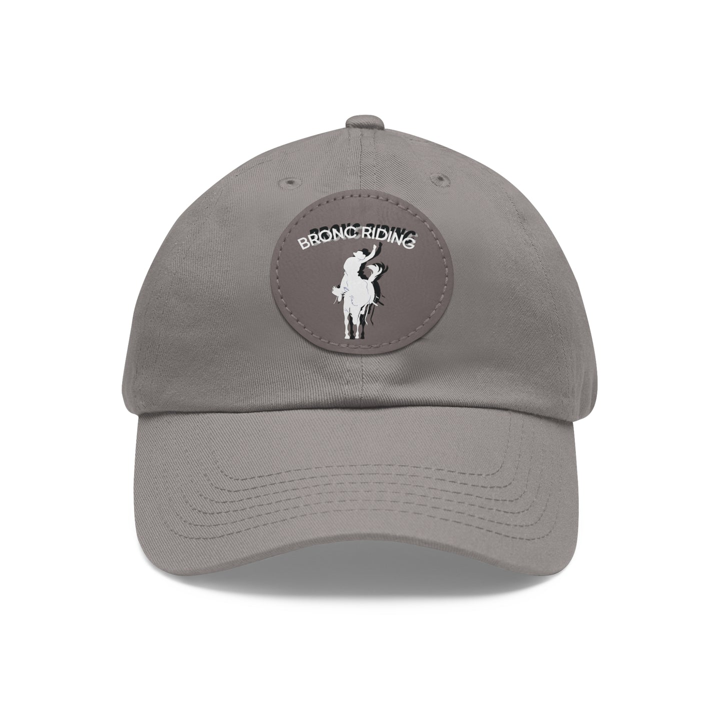 Baseball Cap-Dad Hat with Leather Patch (Round)-Bronc Riding-Horse