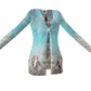 Cardigan-Women's-Pockets-Single Button-Nature-Horse Design-Blue-Brown Ecru