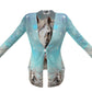 Cardigan-Women's-Pockets-Single Button-Nature-Horse Design-Blue-Brown Ecru