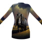 Cardigan-Women's-Pockets-Single Button-Draft Horse Design-Navy Blue-Golds-Browns