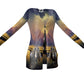 Cardigan-Women's-Pockets-Single Button-Draft Horse Design-Navy Blue-Golds-Browns