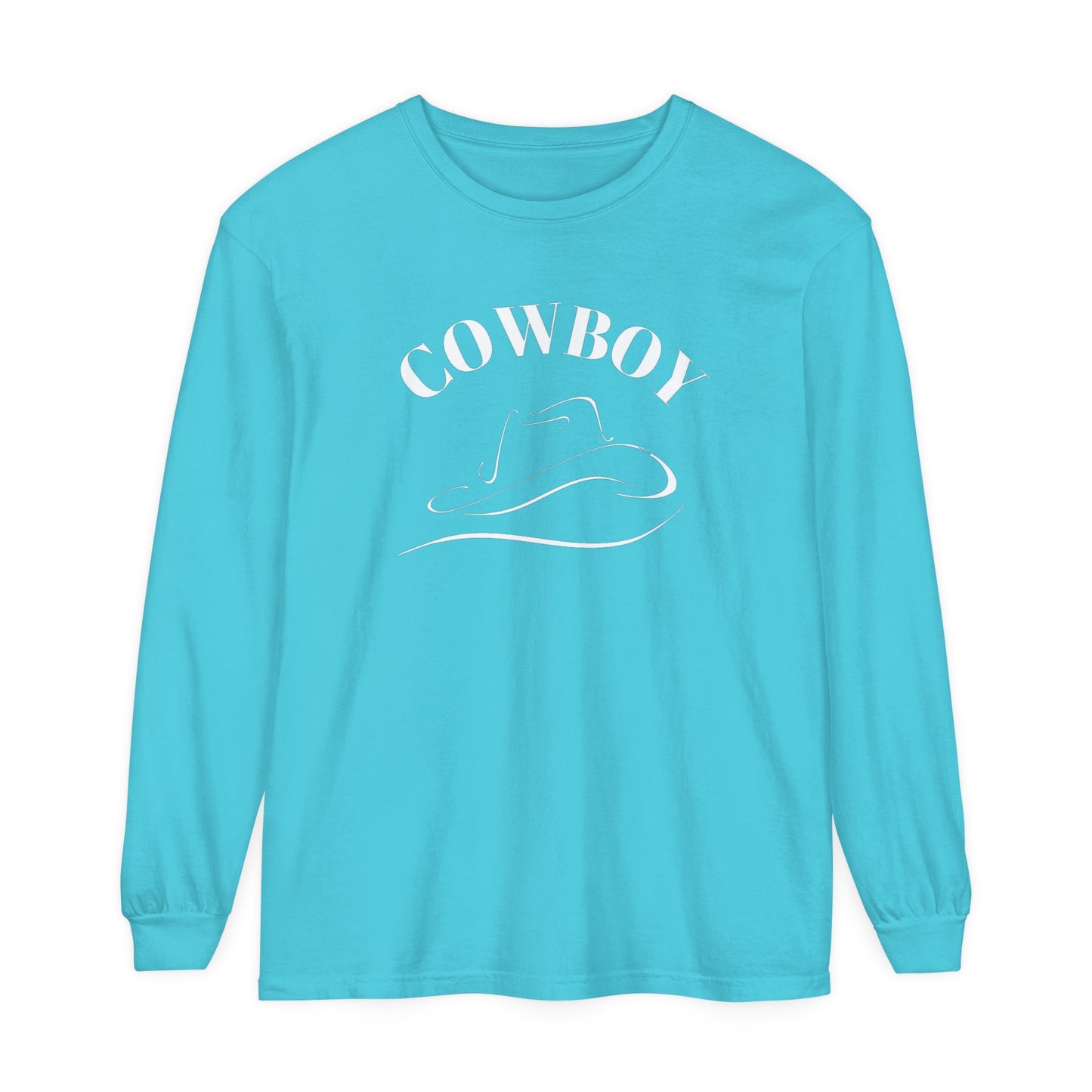 T-Shirt-Women's-Men's-Garment-dyed-Long Sleeve-All Cotton-Horses-Cowboy Hat