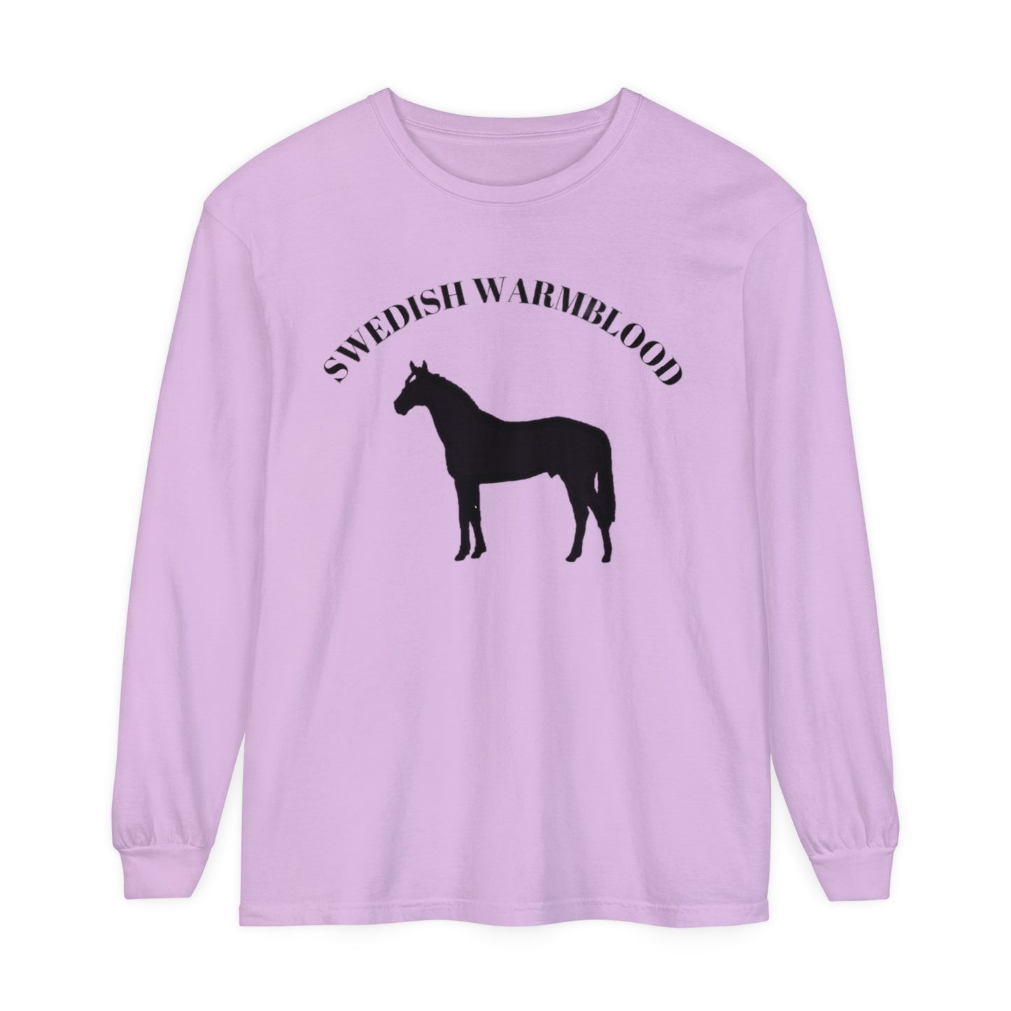 T-Shirt-Women's-Men's-Garment-dyed-Long Sleeve-All Cotton-Horses-Swedish Warmbloods