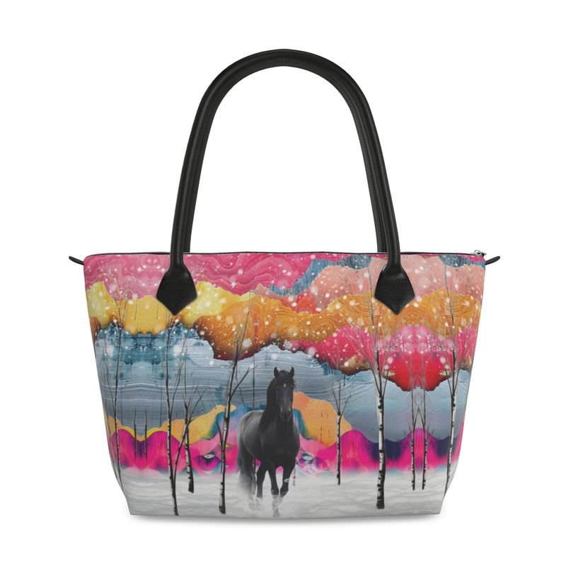 Handbag-Ziptop-Black Horse-Pink-Red-Black-Orange