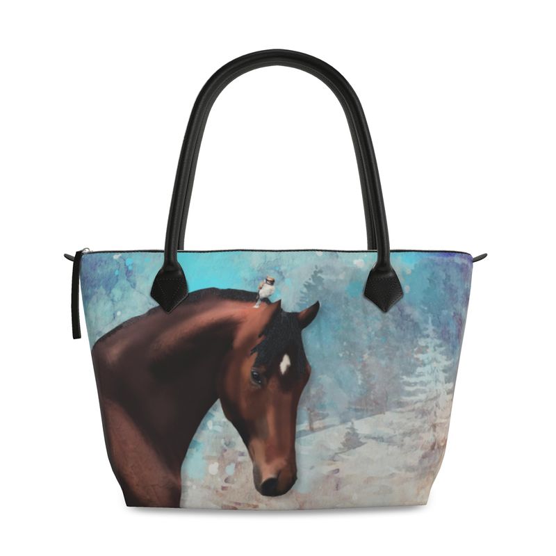 Handbag-Ziptop-Bay Horse-Blue-Brown