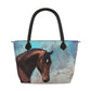 Handbag-Ziptop-Bay Horse-Blue-Brown