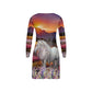 Cardigan-Womens Long Sleeve-Gray White Horse-Mountains