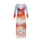 Cardigan-Women's-Button Up Dress-Maxi-White Horse-Red White Sunset Sea