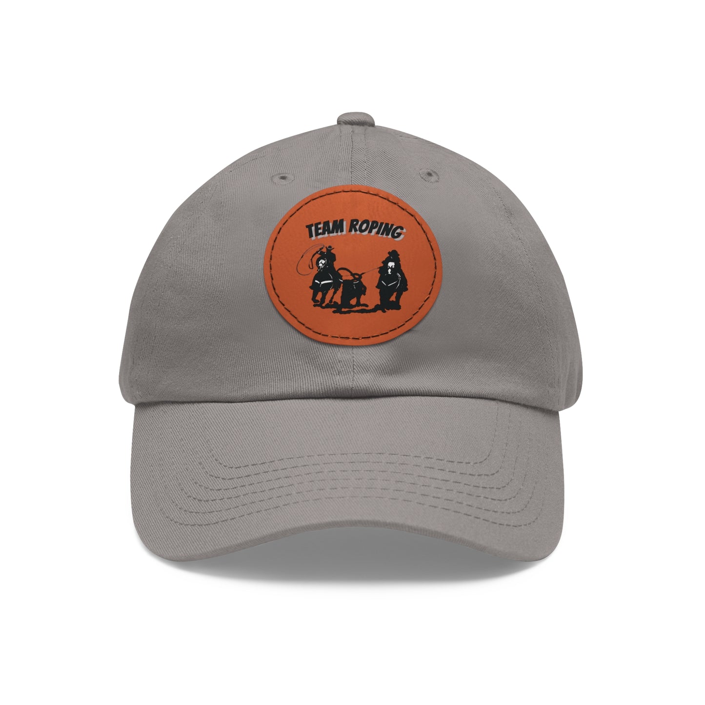 Baseball Cap-Dad Hat with Leather Patch (Round)-Rodeo-Team Roping- Horse