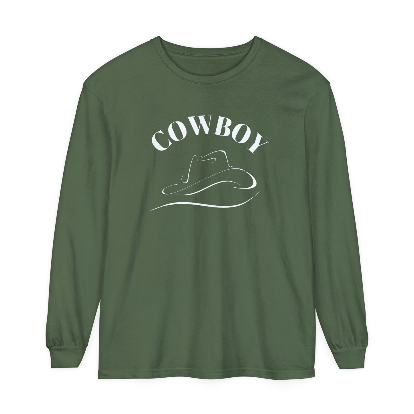 T-Shirt-Women's-Men's-Garment-dyed-Long Sleeve-All Cotton-Horses-Cowboy Hat