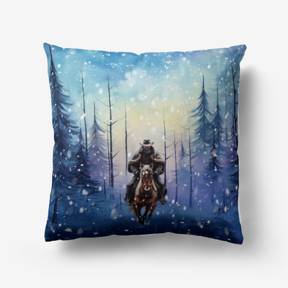 Pillow-Throw-Premium Hypoallergenic-Cowboy-Horse-Forest-Snow