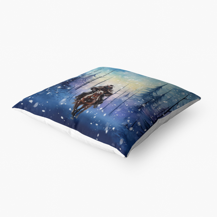 Pillow-Throw-Premium Hypoallergenic-Cowboy-Horse-Forest-Snow