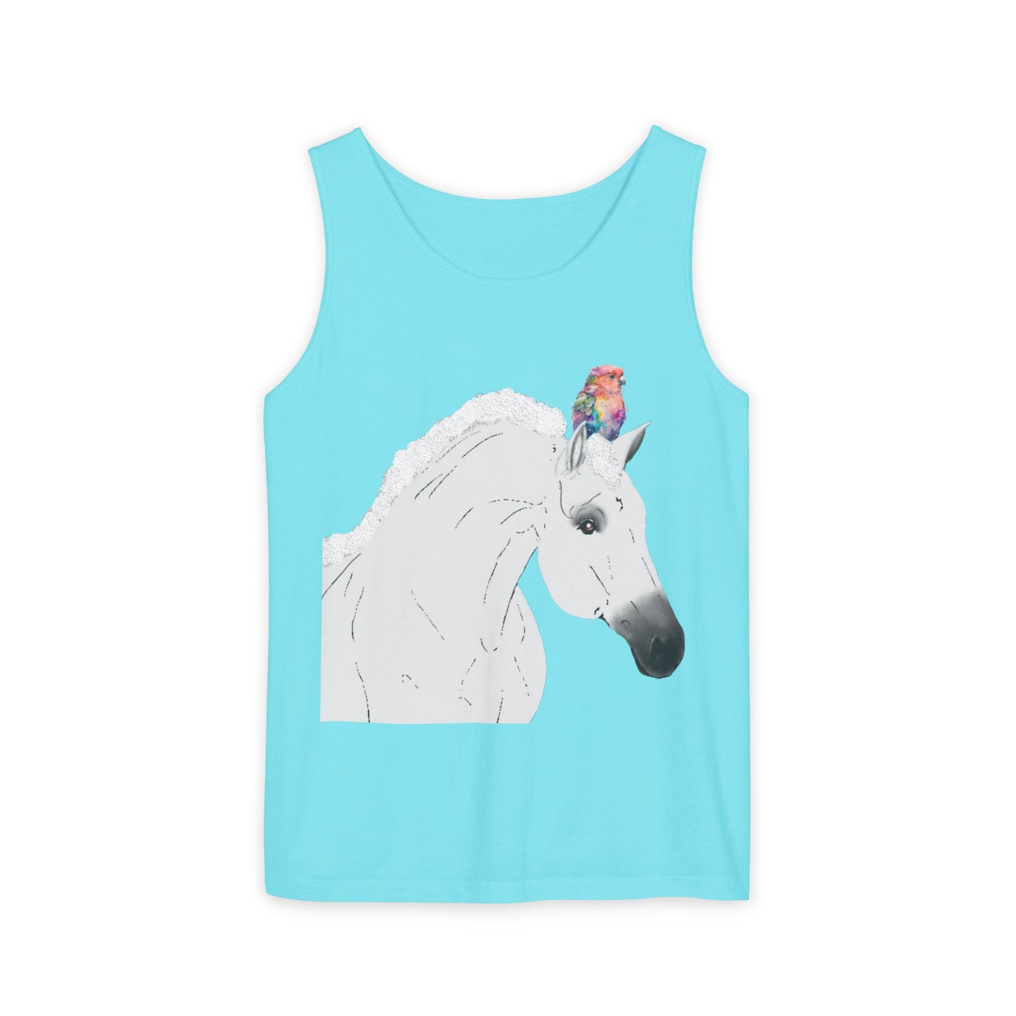 Tank Top-Unisex Garment-Dyed-BE Logo-White Gray Horse-Bird-10 Colors