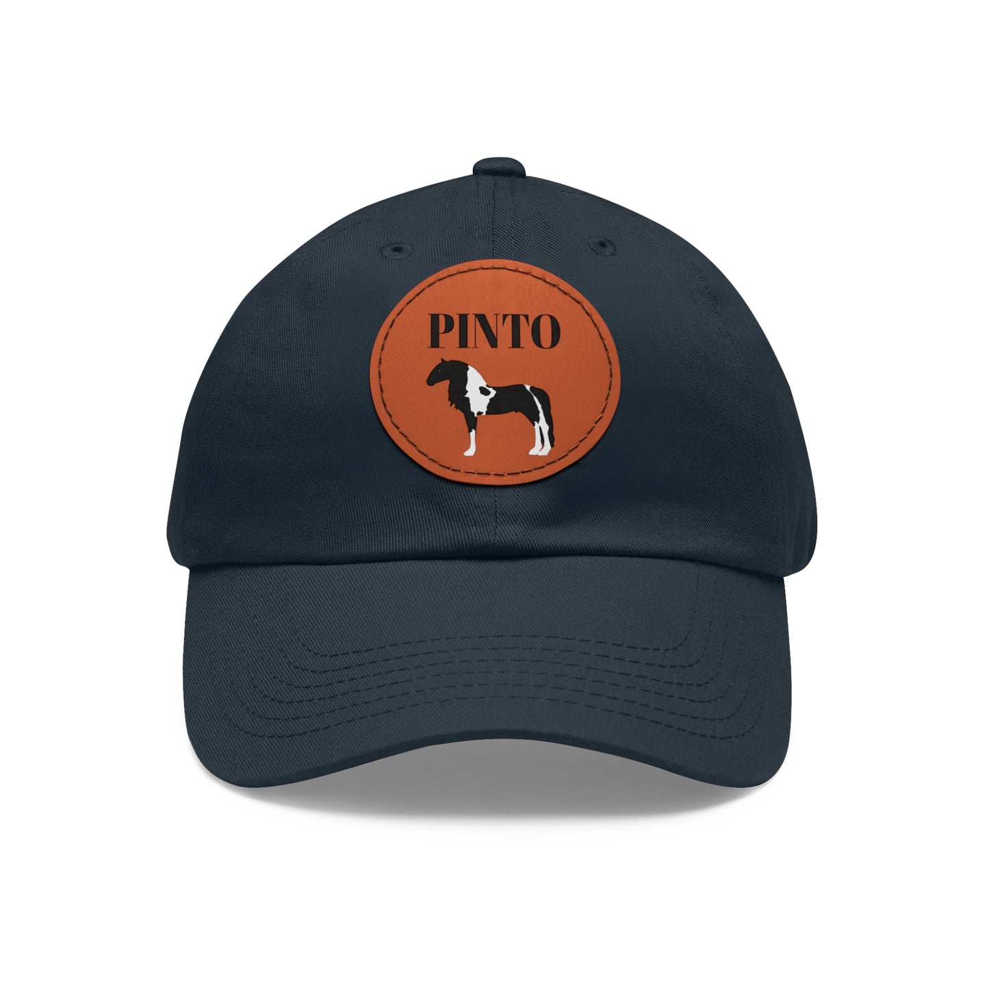 Baseball Cap-Dad Hat with Leather Patch (Round)-Pinto Horse