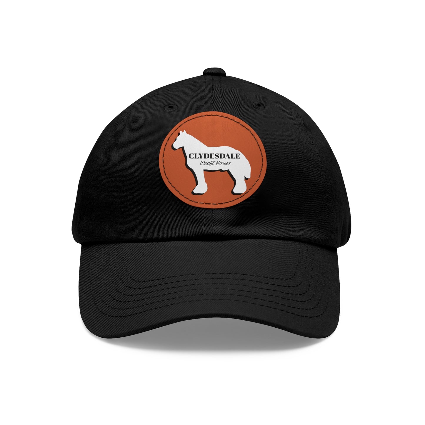 Baseball Cap-Dad Hat with Leather Patch (Round)-Clydesdale Draft Horse