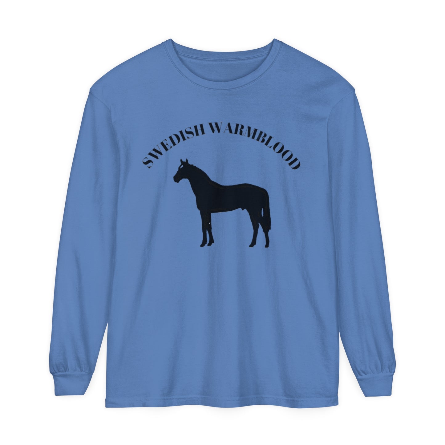 T-Shirt-Women's-Men's-Garment-dyed-Long Sleeve-All Cotton-Horses-Swedish Warmbloods