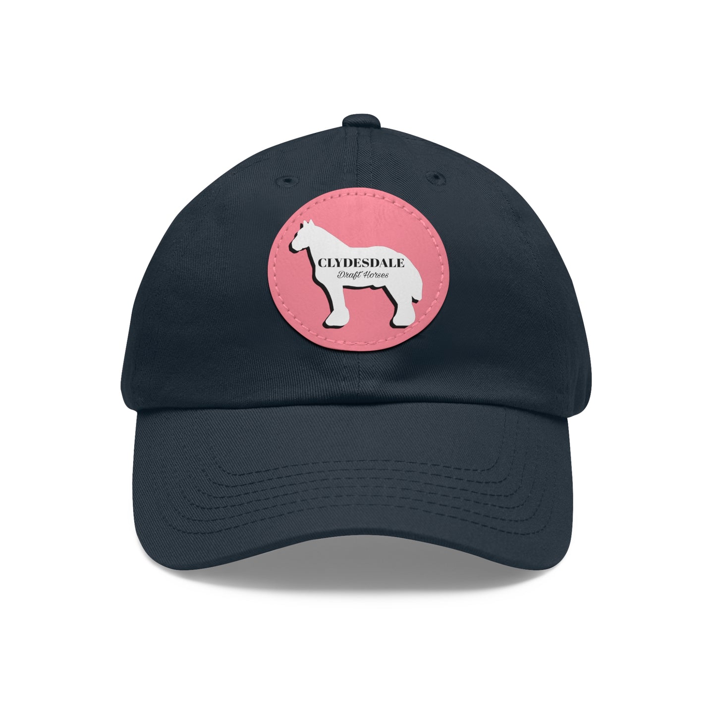 Baseball Cap-Dad Hat with Leather Patch (Round)-Clydesdale Draft Horse